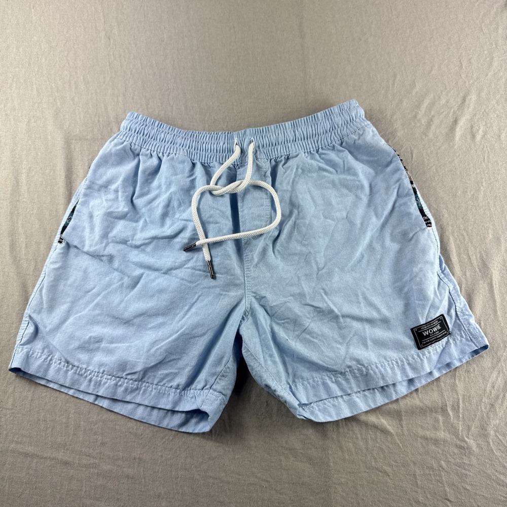 Wowie Shorts Mens S Blue Drawstring Aztec Trim Pockets Outdoors Gym Running 5"